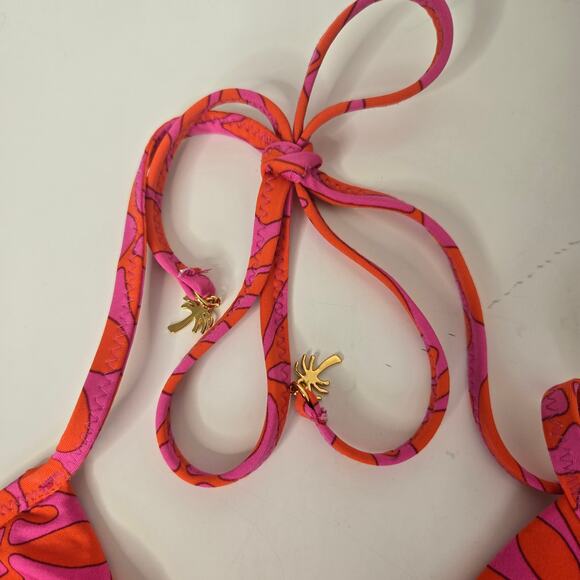 Trina Turk Trellis Twist One Piece Swimsuit Pink Orange Halter Tie Women 6 - Picture 6 of 11